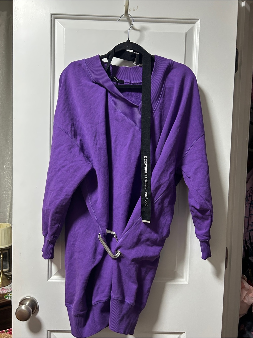 DIESELPurple Oversized Hoodie Dress with Black Strap Detail